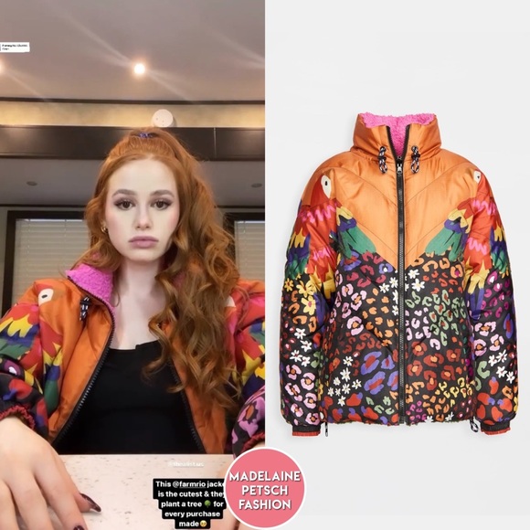 FARM Rio Mixed Macaw Faux-Shearling Reversible Puffer Jacket Rainbow Stripe Coat - Picture 4 of 16